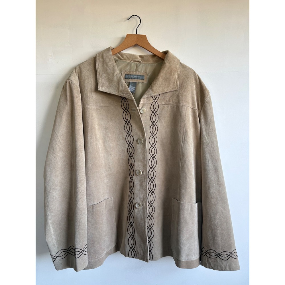 Jessica Holbrook Tan Suede Leather Jacket Women 3X Embroidered Western Blazer